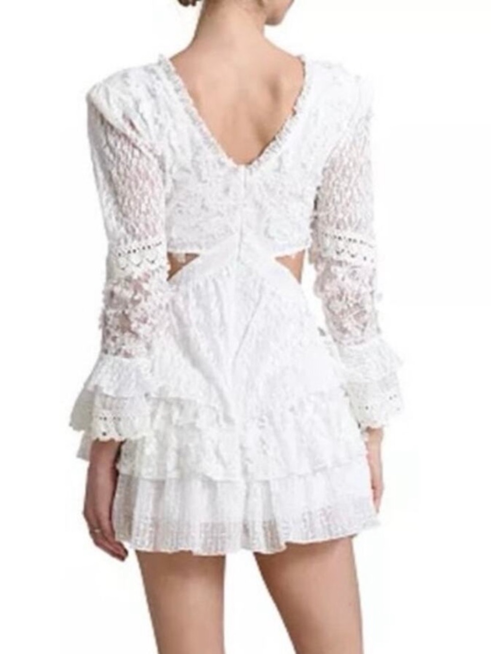 Avec Les Filles White Lace Cutout Tiered Mini Dress - Picture 2 of 8